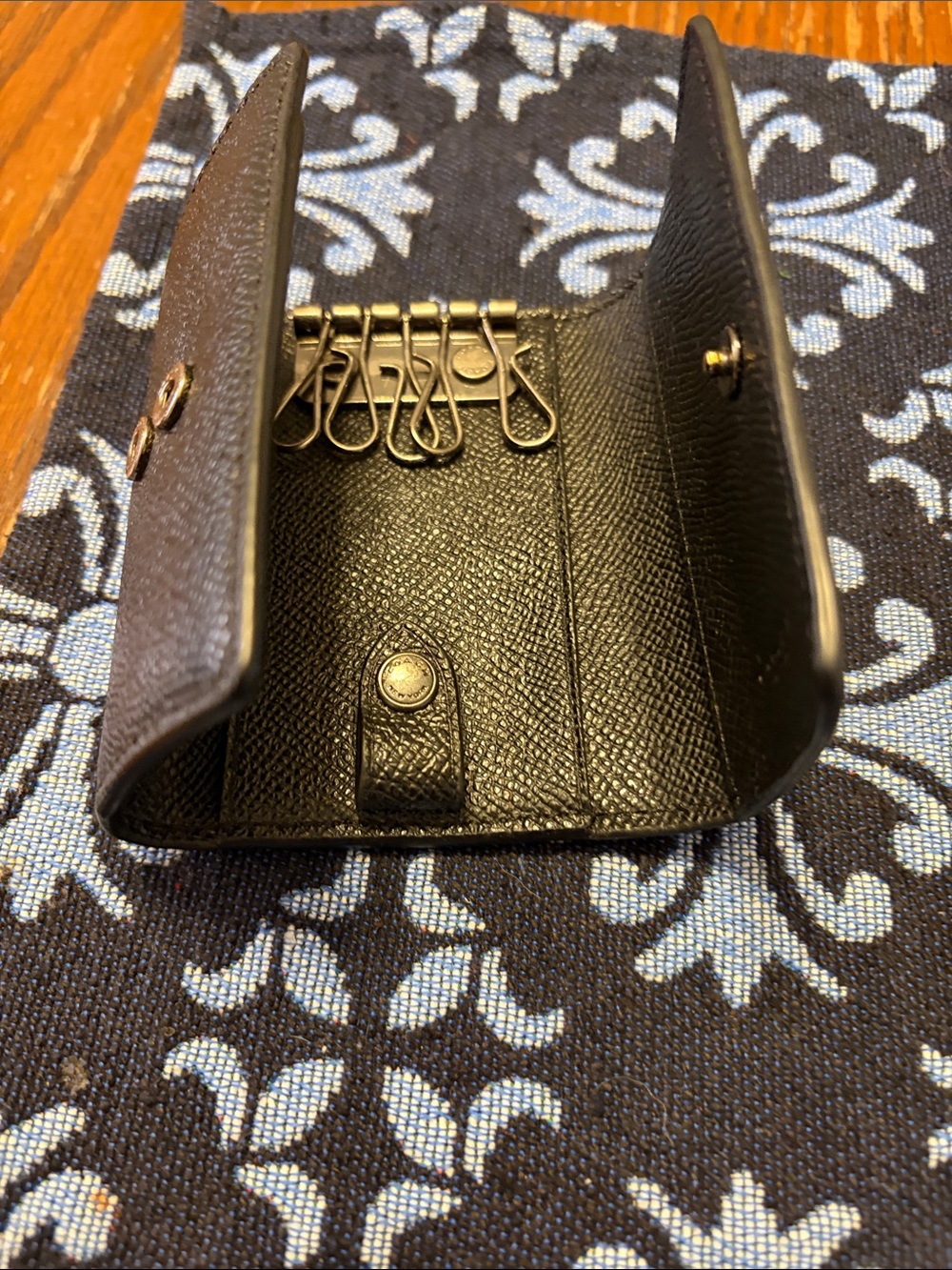Coach Black Textured Leather Key Case with Gold Hardware